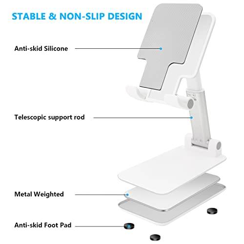 2 Pack Phone Stand for Desk, Angle & Height Adjustable Phone Holder | Fully Foldable & Portable, Compatible with All Under 6.5" Smartphones, Ideal for Home, Office & Travel Use, White & Black - color: D-Black & White