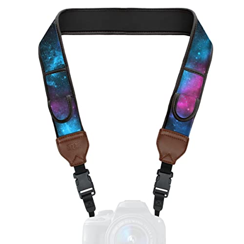 USA Gear TrueSHOT Camera Strap Neoprene Camera Straps - Padded Neck Strap, Accessory Pocket, and Quick Release Buckles - Compatible with Canon, Nikon, Sony and More DSLR and Mirrorless Camera - Galaxy - color: Galaxy