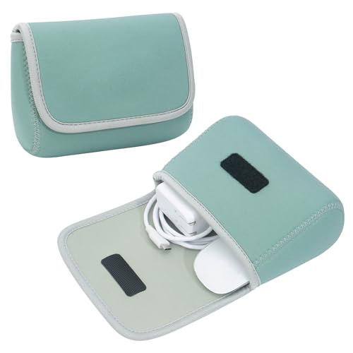LENTION Mint Green Neoprene Tech Pouch, Portable Travel Organizer for MacBook Power Adapter, Power Bank, Charger, Cable & Small Electronics - color: Mint Green