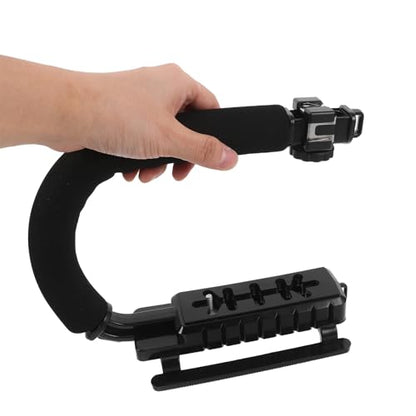 Zerodeko Handheld Camera Stabilizer Grip with Phone Clamp and U-Shaped Cold Shoe Mount for Filmmaking and Video Recording, Compatible with Smartphones and Camcorders