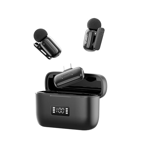 ULANZI A200 Mini Mic Wireless Lavalier Lapel Microphone for iPhone 17/16/15 Type-C, 48kHz/24-bit, Plug & Play, Smart Noise Cancelling, Digital Display, 30H Battery for Video Recording - color: Black