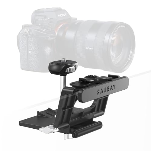 RAUBAY 【Upgraded】 Monitor Camera Mount Stand, Hanging Webcam Clamp with 1/4" Screw, MILC Monitor Top Support for Live Stream, etc. Compatible with Curved Monitors, Maximum Width up to 1.4" CM02 - style: CM02