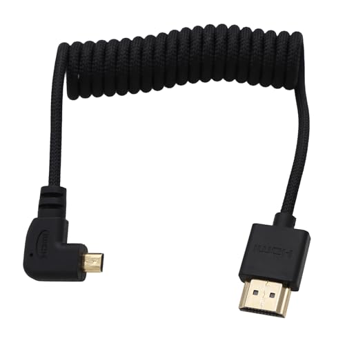Micro-HDMI to HDMI 4K60 8K Flexible Cable for ATOMOS Ninja V Ultra, Sony ZV-E10 A7C A7R4 A6700, Canon R6II R5C R10, Lumix S5 S9 G100, Fujifilm X-T50, Black Braided Coiled 30cm - color: Black, size: Right Angle to Straight
