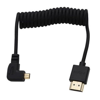 Micro-HDMI to HDMI 4K60 8K Flexible Cable for ATOMOS Ninja V Ultra, Sony ZV-E10 A7C A7R4 A6700, Canon R6II R5C R10, Lumix S5 S9 G100, Fujifilm X-T50, Black Braided Coiled 30cm - color: Black, size: Right Angle to Straight