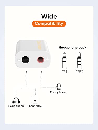 CableCreation USB Audio Adapter - External Sound Card with 3.5mm Headphone and Microphone Jack for Windows, Mac, Linux, PC, PS4, Laptops - Plug and Play, No Drivers Needed (White) - color: White, size: 1-Pack