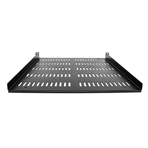 StarTech 1U Vented Rack Shelf, 19in, 55lb, 20in Deep (SHELF-1U-20-FIXED-V) | Universal vented cantilever tray for 19in network equipment rack and cabinet, 2.0mm cold-rolled steel, Airflow - size: 20", style: single
