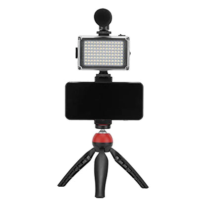 Portable Live Video Kit, Mobile Phone Photography Set with Fill Light Microphone Tripod and Phone Holder for Vlogging Live Streaming (Red) - color: Red