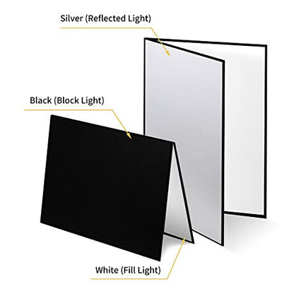 Meking 3 in 1 Photography Reflector Cardboard, 12 x 8 inch Folding Light Diffuser Board for Still Life, Product and Food Photo Shooting - Black, Silver and White, 2 Pack - size: 2Pcs A4 Black Silver White