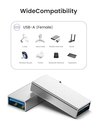 Fidioto 【5-Pack】 SuperSpeed 5Gbps USB Female to Female Adapter, USB A Female to Female Coupler Connector for Data Extension,Hard Drive, Flash Drive Charging Cable Joiner (Sliver) - color: A Female-A Female