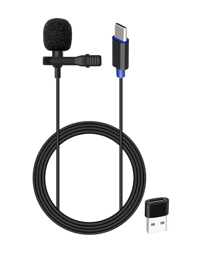 USB C Lavalier Lapel Microphone,USB Small Microphone Clip-on for Phone, Computer Mic for Voice Amplifier,Speakers,Computer,Live Streaming,Laptop(4.9FT/1.5M)