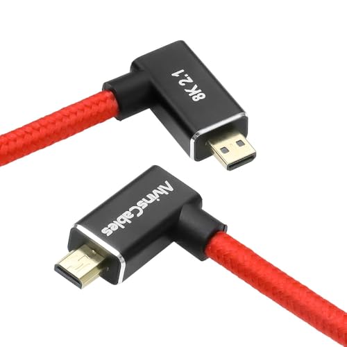 Alvin's Cables Left Angle Micro HDMI to HDMI Cable 8K@60Hz 4K@120Hz, Braided Coiled HDMI 2.1 for Sony A7RIII/A7II/A7M3, Canon R5/M6, Fujifilm X-T4/X-T3, GoPro, Nikon - Red Ultra Durable - color: Red, style: Left Angle micro HDMI