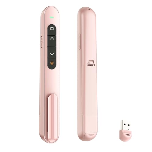QUI Presentation Clicker with Volume Control, 2.4GHz USB Wireless Presenter Remote, PowerPoint Clicker Slide Advancer Compatible with Mac, Windows, Google Slides, Keynote - color: Pink, size: S