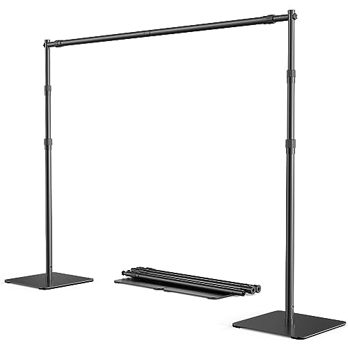 ShowMaven Backdrop Stand, 8x10 ft Adjustable Photo Backdrop Stand Kit, Heavy Duty Backdrop Stand with Steel Base for Photography, Photo Video Studio, Birthday Parties, Wedding (Black) - color: Black