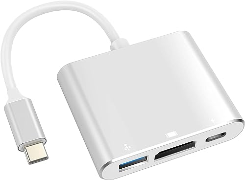 Battony USB C to HDTV Adapter USB Type C Adapter Multiport AV Converter with 4K HDTV Output C Port & 3.0 Fasting Charging Port Compatible for MacBook Pro MacBook Air 2019/2018 iPad Pro 2019 - color: Silver, size: 4 X 3 X 0.75in