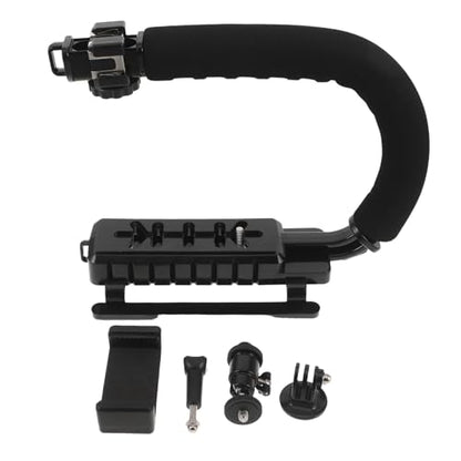 Lurrose Handheld Camera Stabilizer with Grip and Phone Clamp for Smartphone and Dv Video Recording, Quick Release Mount with Cold Shoe Hot Shoe, Portable Stabilizing Rig for Filmmakers