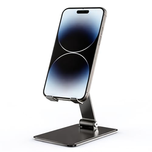 Phone Stand for Desk, Adjustable Aluminium Cell Phone Stand Holder, Foldable Phone Holder for iPhone & Android, Anti-Slip Phone Stand for Video Calls & Recording