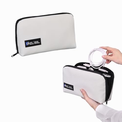 Tech Pouch,Travel Cord Rrganizer Case,Electronics Rrganizer Lightweight Water Resistant Dual Layer Tech Pouch for Cord, Charger, Cables, USB Drive,Phone,Power Bank,Memory Card(White) - color: White