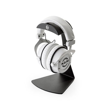 K&M Konig & Meyer 16075.000.56 Headphone Table Free-Standing Holder | Protective Rubber Padded Arm | Slip-Resistant Base | Black Structured Surface | Steel Design | Headset Accessory | German Made - style: Stand on foot
