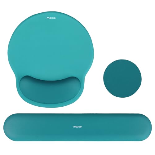 MOSISO Wrist Rest Support for Mouse Pad&Keyboard Set, Circle Curved Ergonomic Mousepad&Coaster Non-Slip Base Home/Office Pain Relief&Easy Typing Pad with Soft Cloth&Silicone Lining, Teal Green - color: Teal Green
