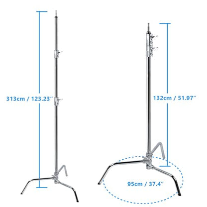 Kupo 40" C-Stand Sliding Leg with Quick-Release System Professional Grip Stand for Photography and Video Lighting Support with Silver Steel Riser, Silver (KS707412)