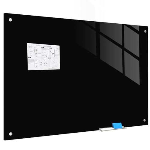 Magnetic Blackboard 48“ x 36” Black Glass Dry-Erase Board Wall-Mounted Frameless Whiteboard Bulletin Board Suitable for Offices, Schools, and Homes(Black) - size: 36"W x 48"H