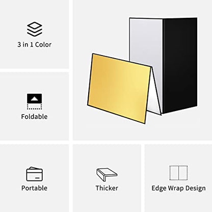 Meking 17x12 Inch 3 in 1 Light Reflector Photography Cardboard, Studio Foldable Light Diffuser Board for Still Life Product and Food Photo Shooting - Gold Silver and Black, White 2 Pack - color: Gold*1+Silver*1