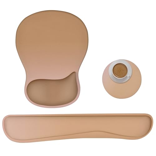 Wrist Rest Support for Mouse Pad Keyboard Set Circle Coaster Gaming Mouse Pad Ergonomic Gel Memory Foam Set for Computer, Laptop, Office, Pain Relief, Comfortably Typing Brown KM-32 - color: Km-32