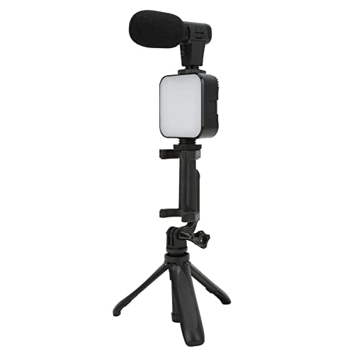 Smartphone Vlogging Kit with Microphone, Fill Light and Tripod, Complete Phone Video Recording Kit for Live Broadcast, YouTube Vlog, Compatible with 5.5-8cm Phones, Includes 360°