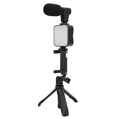 Smartphone Vlogging Kit with Microphone, Fill Light and Tripod, Complete Phone Video Recording Kit for Live Broadcast, YouTube Vlog, Compatible with 5.5-8cm Phones, Includes 360°
