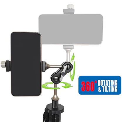 AUSCAMOTEK Aluminum Phone Mount with 1/4 Inch Screw for Tripods – 360° Adjustable Arm, Fits 2 to 3.6 Inch Phones, Vertical or Horizontal Shooting for Hunting, Shooting, Filming, and Outdoor Use