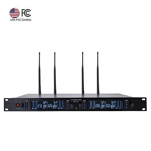 Sound Town 200 Channels Adjustable UHF Wireless Microphone System with Metal Receiver, 4 Handheld Mics and Auto Scan, for Church, School, Outdoor Wedding, Meeting, Party and Karaoke (NESO-SU4HH) - color: Gloss Black