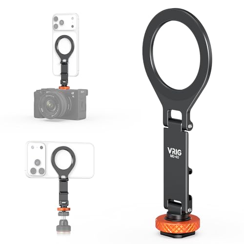 VRIG MG-40 Magnetic Phone Tripod Mount for Magsafe, Three Rotatable Axes Phone Holder with 1/4 Thread & Cold Shoe Adapter for Camera, Compatible with iPhone 17/16/ 15/14/ 13/12 Series - size: MG-40