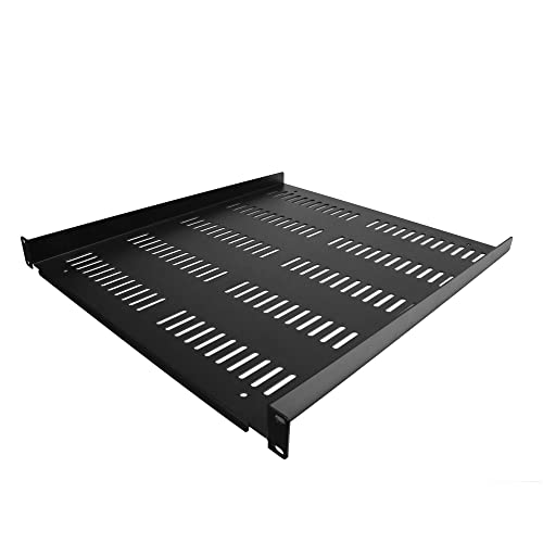 StarTech 1U Vented Rack Shelf, 19in, 55lb, 20in Deep (SHELF-1U-20-FIXED-V) | Universal vented cantilever tray for 19in network equipment rack and cabinet, 2.0mm cold-rolled steel, Airflow - size: 20", style: single