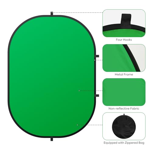 5X6.5ft Green Screen Backdrop for Photography, Double Sided Green Screen and Blue Screen, 2 in 1 Collapsible and Reversible Background for Photography, YouTube Videos,and Live Streaming - color: Green Blue