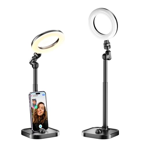 Ring Light for Desk, Portable Streaming Lights for Video Recording, 5’’ Halo Lighting with Stand for Selfie, Travel, Meetings, Makeup, Content Creators, Photography