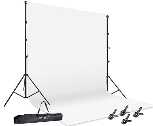 HYJ-INC Photo Video Studio 12 x10ft 100% Muslin White Backdrop with 10 x 8.5ft Stand Photography Background Support System Kit,Clamp, Carry Bag