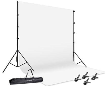 HYJ-INC Photo Video Studio 12 x10ft 100% Muslin White Backdrop with 10 x 8.5ft Stand Photography Background Support System Kit,Clamp, Carry Bag