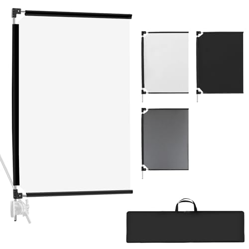 WELLMAKING 36x27'' Light Reflector Flag kit, 3-in-1 Portable Collapsible Diffuser for Photo Video Studio Shooting-Scrim, White and Black, Foldable Flag Kit, Shaper for Soft, Diffused & Light Effects - color: 3-in-1