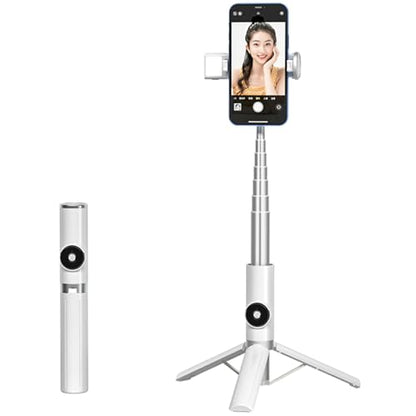 Selfie Stick Tripod Portable Extendable Cell Phone Stand with Detachable Mini Ring Light Phone Tripod Stand with Bluetooth Remote for iPhone Android for Vlogging/Travel/Live Streaming (White) - color: White