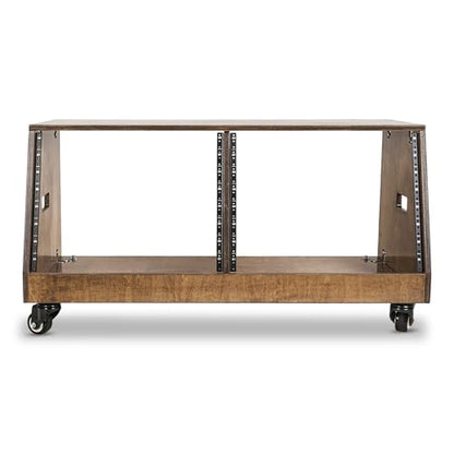 Sound Town DIY 2 x 8U Slanted Studio Rack with Solid Baltic Birch Plywood, Casters, Weathered Brown for Recording Room, Home Studio (SDRK-D8TB) - size: 2 x 8U, Weathered Brown