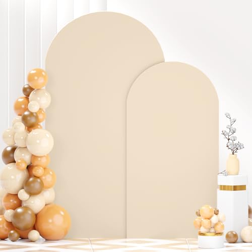 FANPROMS Beige Spandex Arch Cover Set of 2 Arch Covers Stretchy Backdrop Chiara Wall Arch Stand Cover 6FT 7.2FT Round Top Backdrop Cover for Arched Stand Wedding Covering for Balloon Party Ornaments - color: Beige, size: 6FT, 7.2FT