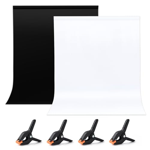 UTEBIT 6.5x10ft Black White Backdrop Screen, High Density Polyester Fabric | Pure Black White Photo Backdrop Curtain Screen with 4 Spring Clamps for Photography Photoshoot Portrait Party Video Studio - size: 6.5*10FT