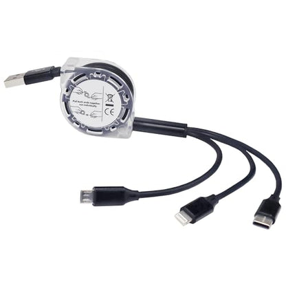 BoxWave Cable Compatible with OM System Tough TG-7 - AllCharge miniSync, Retractable, Portable USB Cable - Jet Black