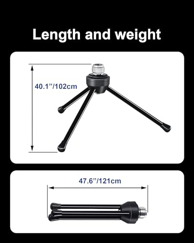 SUUNTOK Desk Microphone Stand with Mic Clip Holder, Foldable Tripod with Non-slip Feet Adjustable Desktop Mic Stand, Ideal for Podcast, Online Chat, meetings with dynamic mics Like SM58 57 PGA48 etc.
