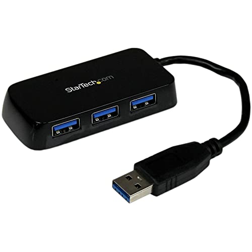StarTech 4-Port USB 3.0 Hub 5Gbps, TAA, SuperSpeed, Black (ST4300MINU3B) | Portable mini multiport travel dock, USB extender, Business PC Mac laptops, Backward compatible - color: Black, style: 4 x USB-A with Built in Cable