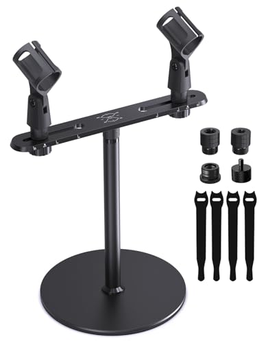 Desktop Stereo Array Spacing Mic Stand with Weighted Base & Adjustable Positioning Bar – Dual Microphone Mount Holder for XY/ORTF Recording, Ideal for Podcasting, Studio and Tabletop Use - size: Mic Bar with Stand