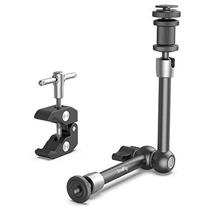 SMALLRIG 11'' Articulating Magic Arm and Clamp w/ 1/4" and 3/8" Thread, Adjustable Friction Power Camera Mount with Cold Shoe Mount for Monitor, LED Lights, Mic, for DJI/Insta360 Action Cameras - 3726