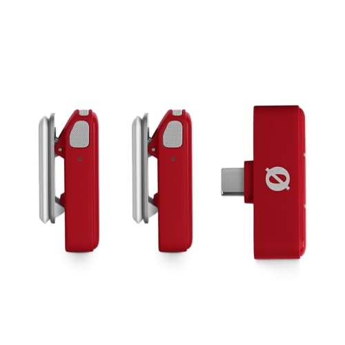 RØDE Wireless Micro - Compact Wireless Microphone, Two Mics with Charge Case for Smartphone Content Creation - USB-C, Red | Includes 2 Clip-on Transmitters Plus USB-C Receiver, Charging Case for Up to 21 Hrs Total, Omnidirectional Mics, 100m Range - color