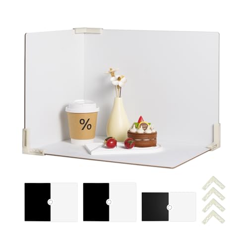 Product Photography Backdrop Boards, 3 Pack Double-Sided Black and White Photo Background, Waterproof Tabletop Backdrop Set for Small Products, Jewelry, Cosmetics, 12 x 12 & 12 x 16 Inch