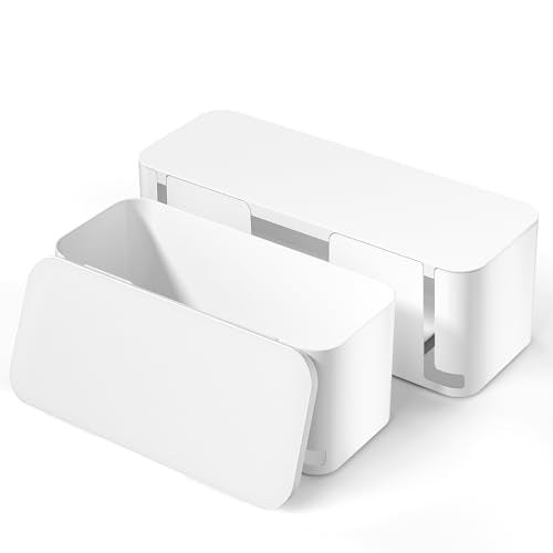 YECAYE 2 Pack Cable Management Box, Pet Friendly Cable Box Organizer for Home & Office, Child-Proof Floor Cord Cover, Cord Management and Cord Hider, White - color: White, size: L+M
